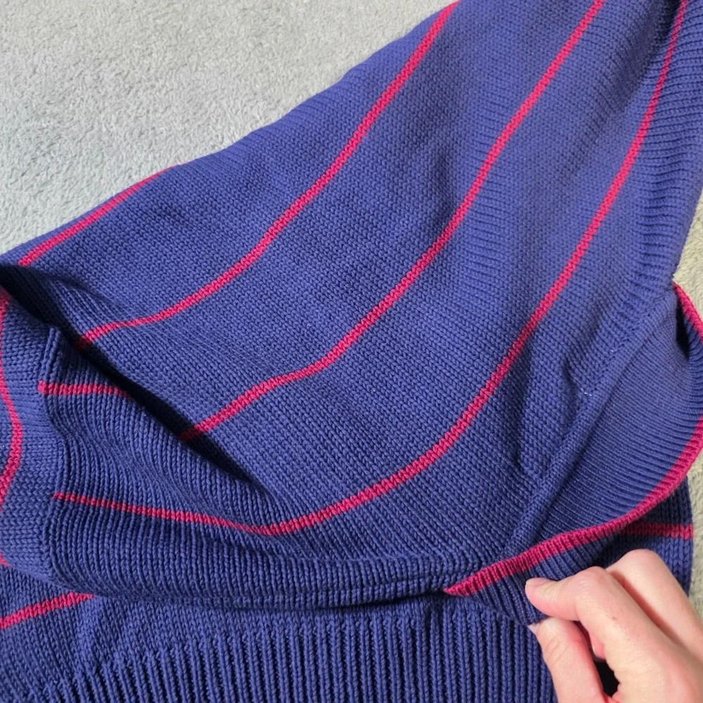 Pringle of Scotland Mens Medium Polo Sweater Purple Red Striped Argyle‎ Pocket